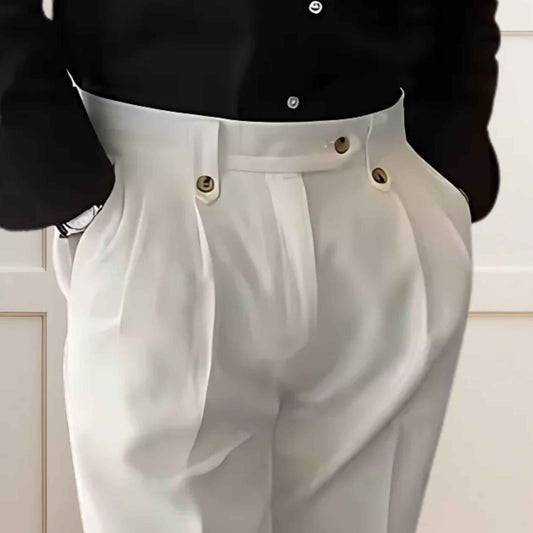 White Buckle Formal Gurkha Pants - Double Pleats - Adam Spirit
