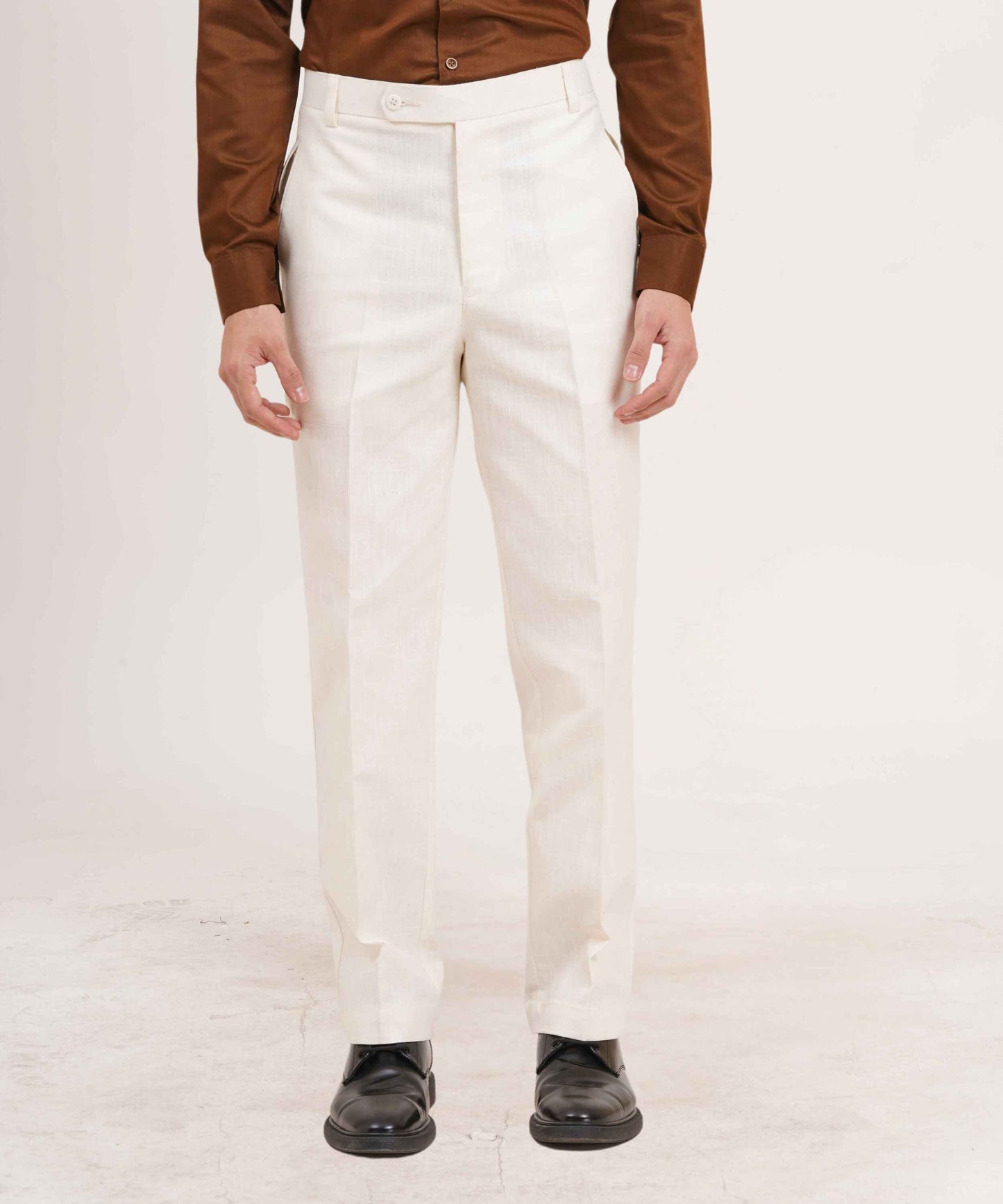 Ivory White Linen Gurkha Pants  Tailored Fit