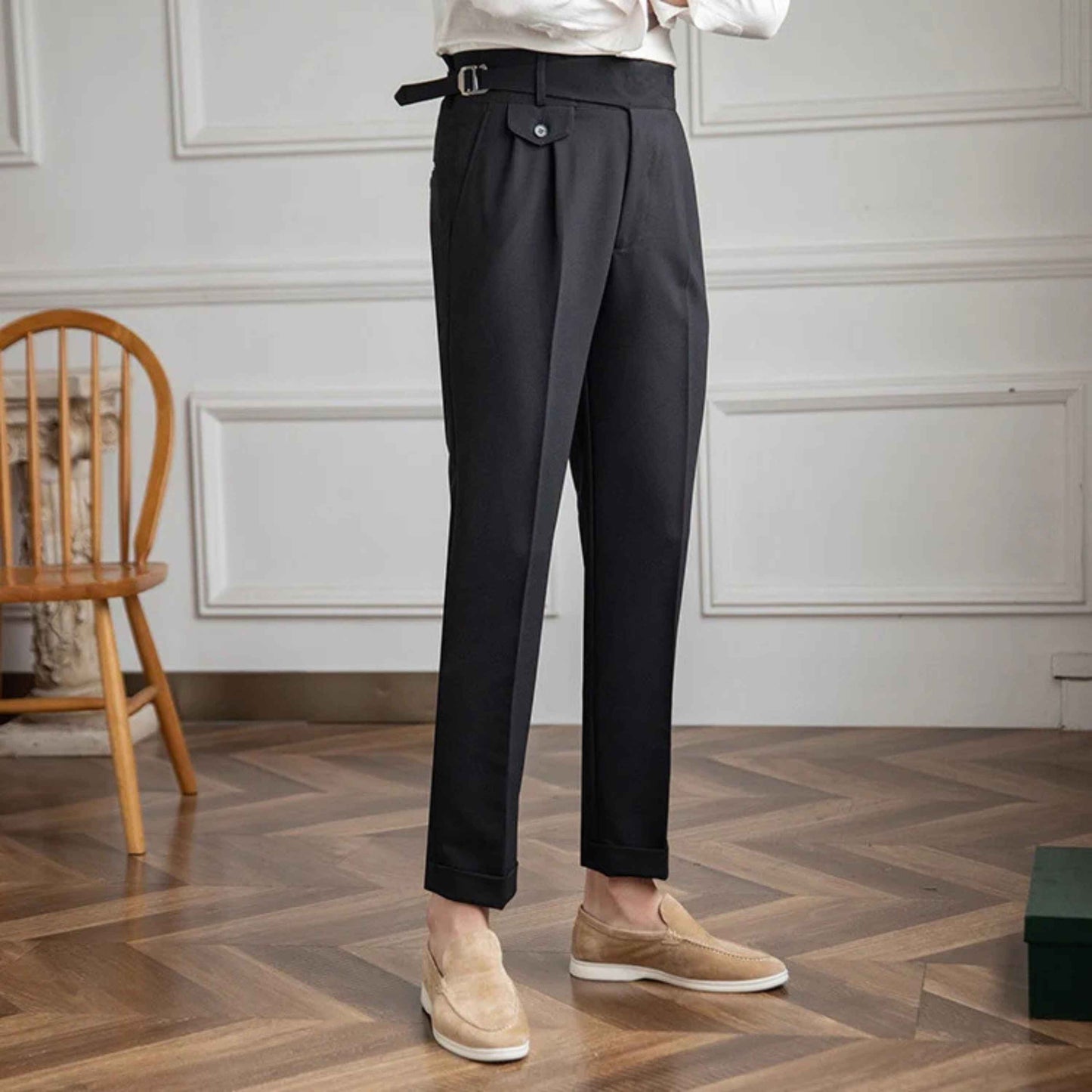Black Gurkha Pants with Right Front Side Adjuster Buckle - Adam Spirit