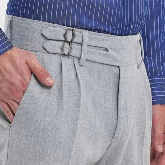 Light Charcoal Double Front Buckle Formal Gurkha Pants - Back Adjuster Buckles