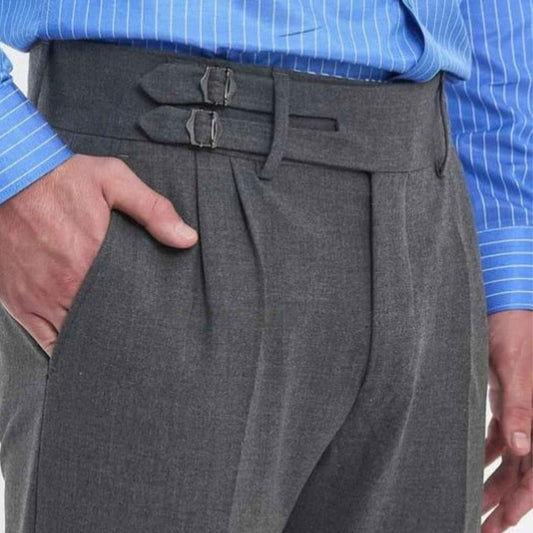 Gray Gurkha Pants – Front Buckle, High-Waisted & Tailored Fit - Adam Spirit