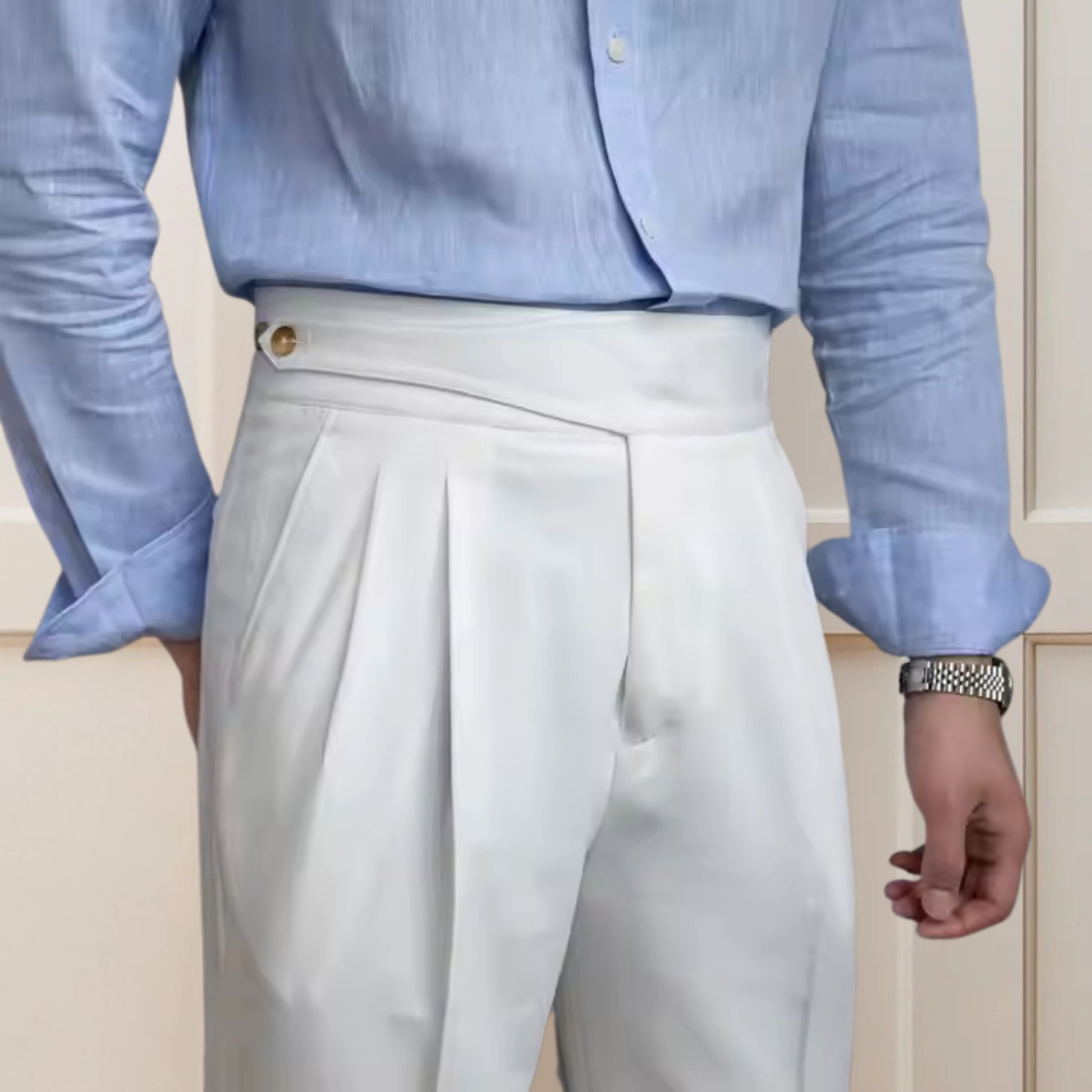 White Classic Buckle Formal Gurkha Pants - Side Adjuster Buckles & Tailored Fit - Adam Spirit