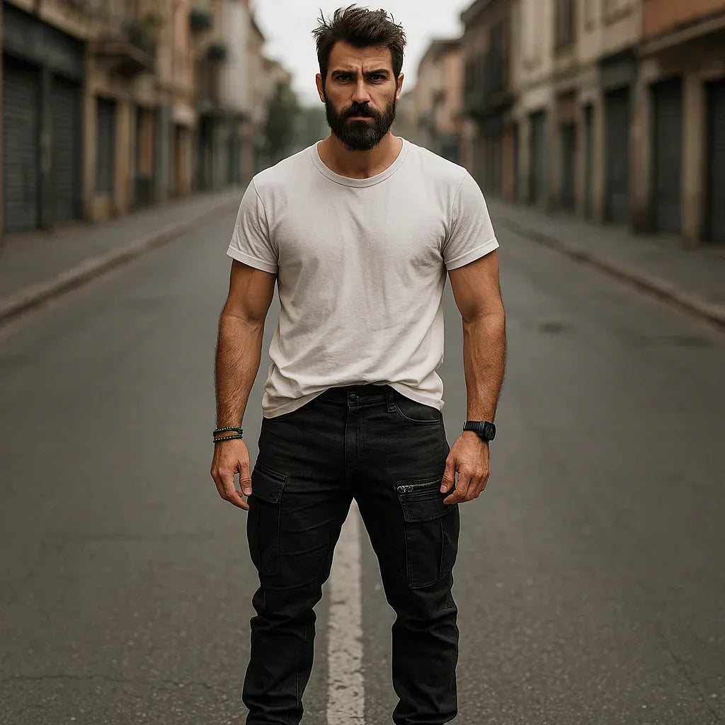 Black Denim Cargo Pants Rugged Style Meets Urban Utility - Adam Spirit