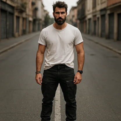 Black Denim Cargo Pants Rugged Style Meets Urban Utility - Adam Spirit