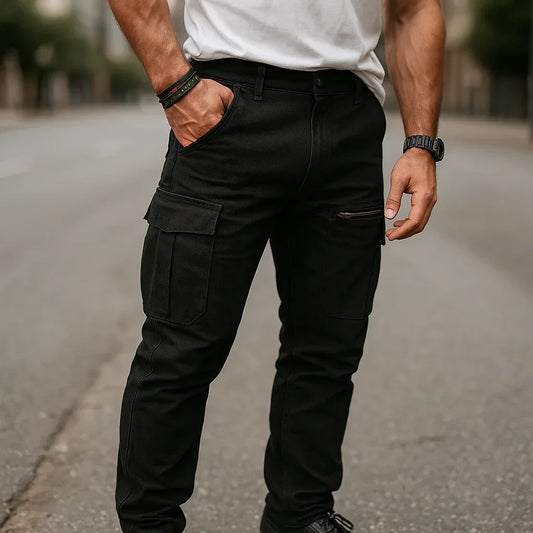 Black Denim Cargo Pants Rugged Style Meets Urban Utility - Adam Spirit