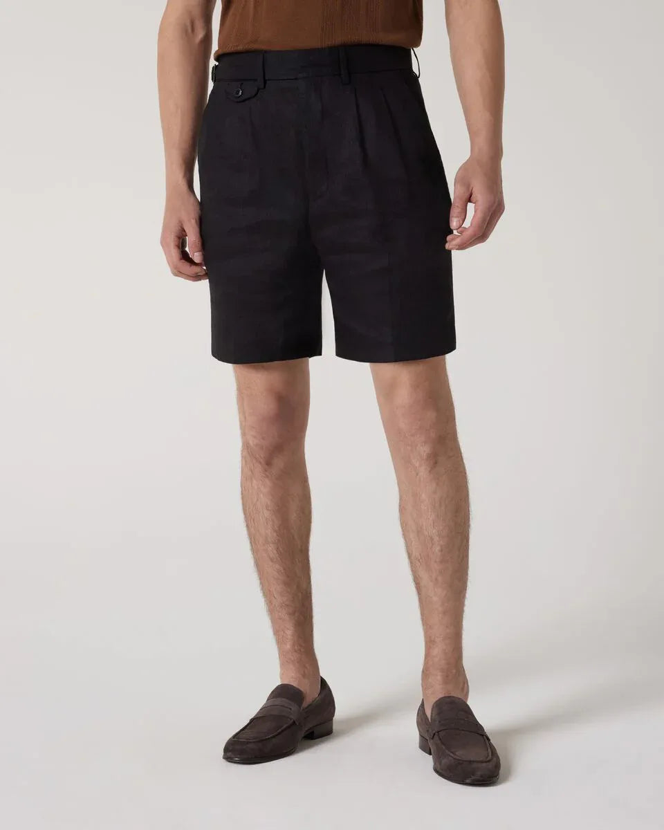 Black Linen Beach Shorts | With Side Adjusters – Lightweight & Breathable Summer Essential - Adam Spirit