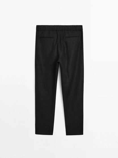Black Linen Drawstring Pants Relaxed Fit Summer Bottoms for Effortless Comfort - Adam Spirit