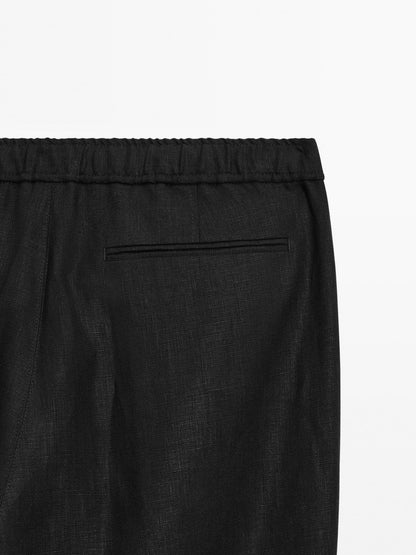 Black Linen Drawstring Pants Relaxed Fit Summer Bottoms for Effortless Comfort - Adam Spirit