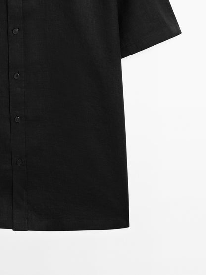 Black Linen Shirt Relaxed Fit Half Sleeves - Adam Spirit