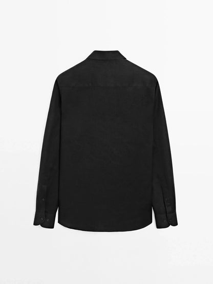 Black Linen Shirt  Relaxed Fit Summer Essential for Effortless Style - Adam Spirit