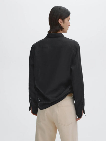 Black Linen Shirt  Relaxed Fit Summer Essential for Effortless Style - Adam Spirit