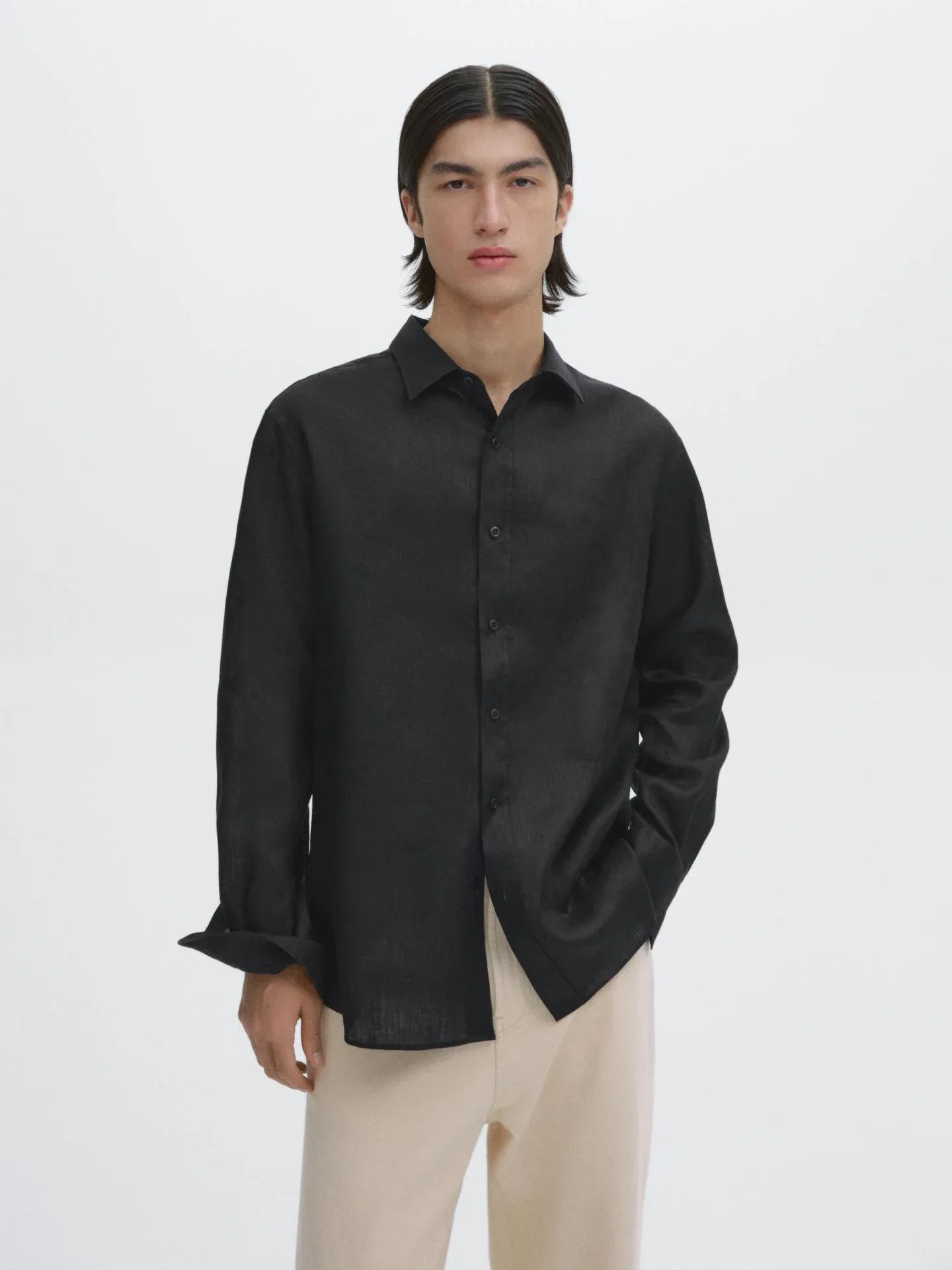 Black Linen Shirt  Relaxed Fit Summer Essential for Effortless Style - Adam Spirit