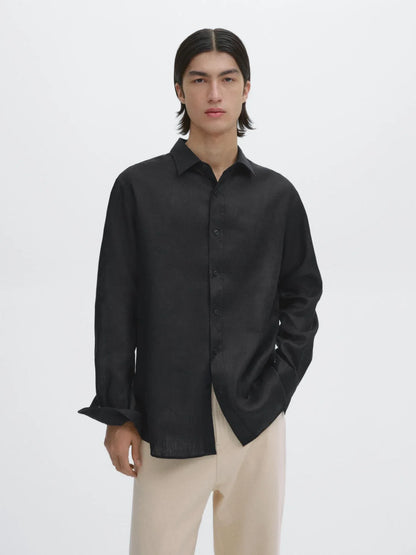 Black Linen Shirt  Relaxed Fit Summer Essential for Effortless Style - Adam Spirit