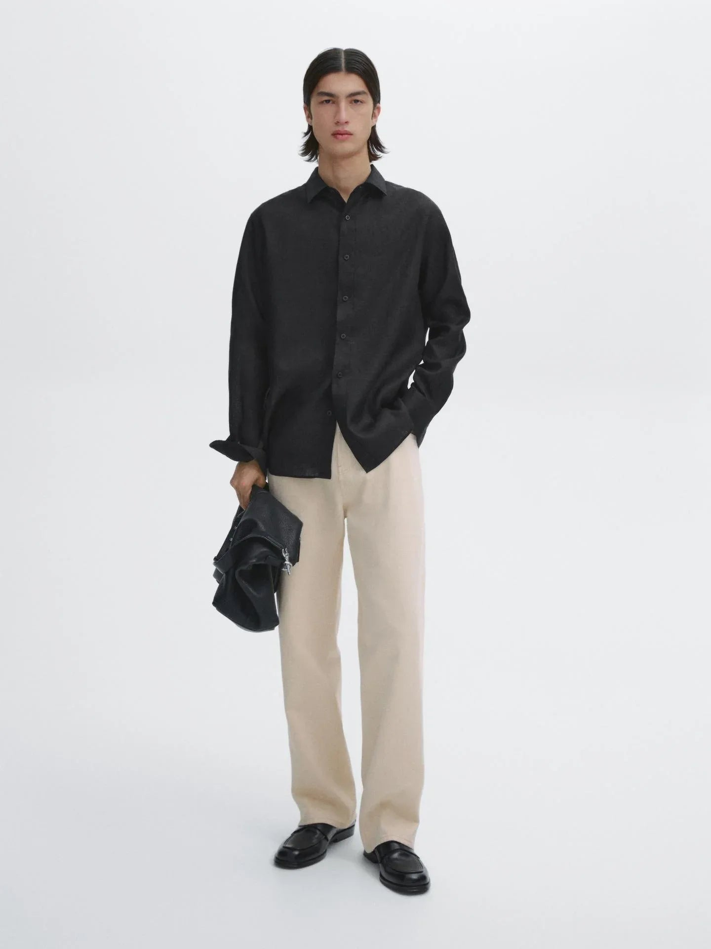 Black Linen Shirt  Relaxed Fit Summer Essential for Effortless Style - Adam Spirit