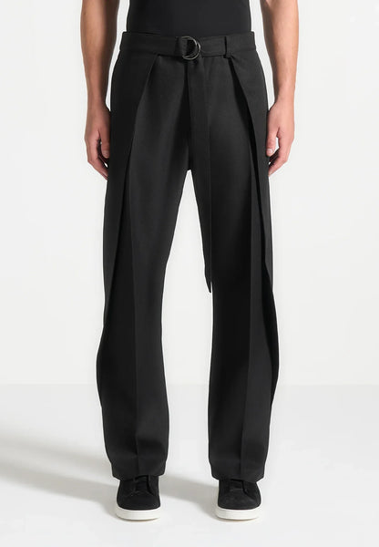 Black Wrap Leg Tailored Trousers Relaxed Fit - Adam Spirit