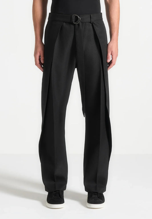 Black Wrap Leg Tailored Trousers Relaxed Fit - Adam Spirit