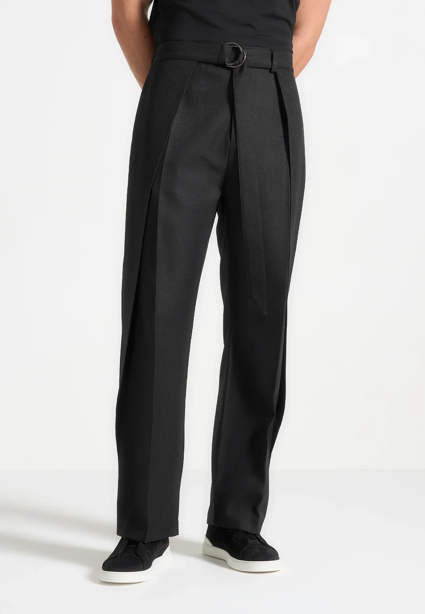 Black Wrap Leg Tailored Trousers Relaxed Fit - Adam Spirit