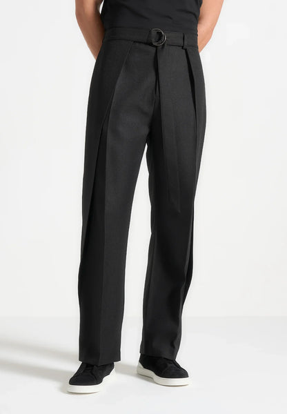 Black Wrap Leg Tailored Trousers Relaxed Fit - Adam Spirit