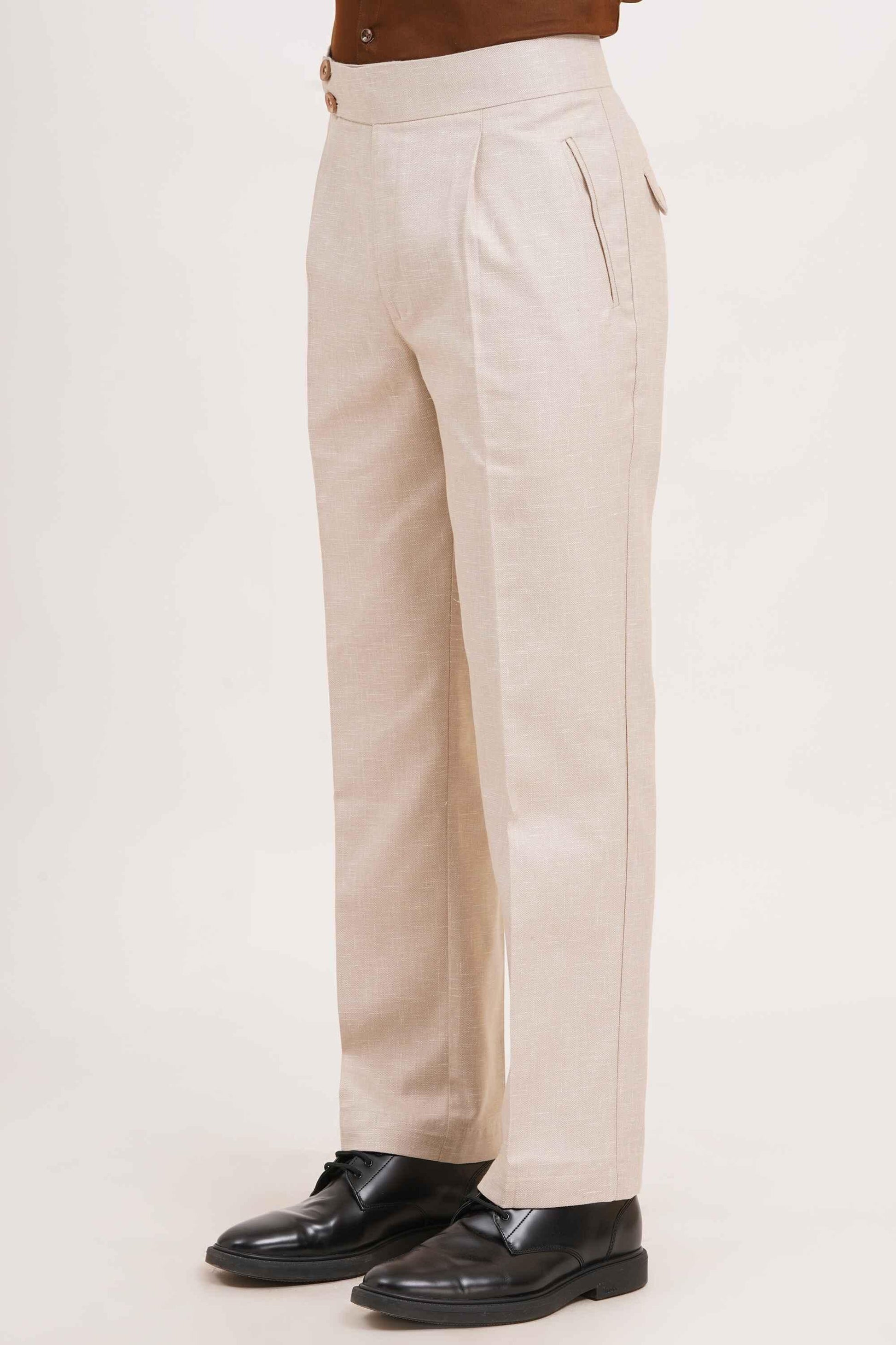 Blush Beige Double Button Gurkha Pant With Side Adjuster by Adam Spirit - Adam Spirit