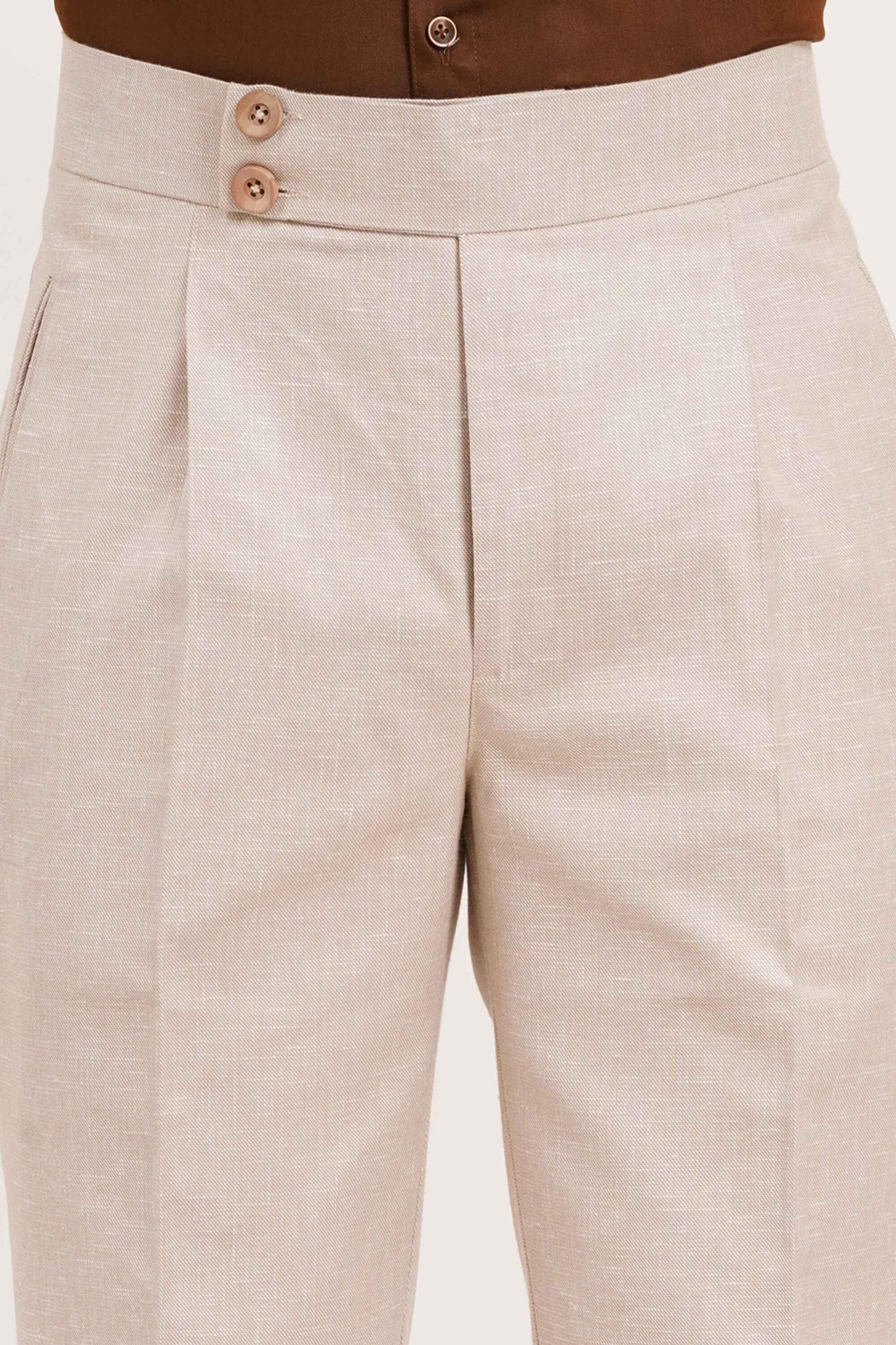 Blush Beige Double Button Gurkha Pant With Side Adjuster by Adam Spirit - Adam Spirit