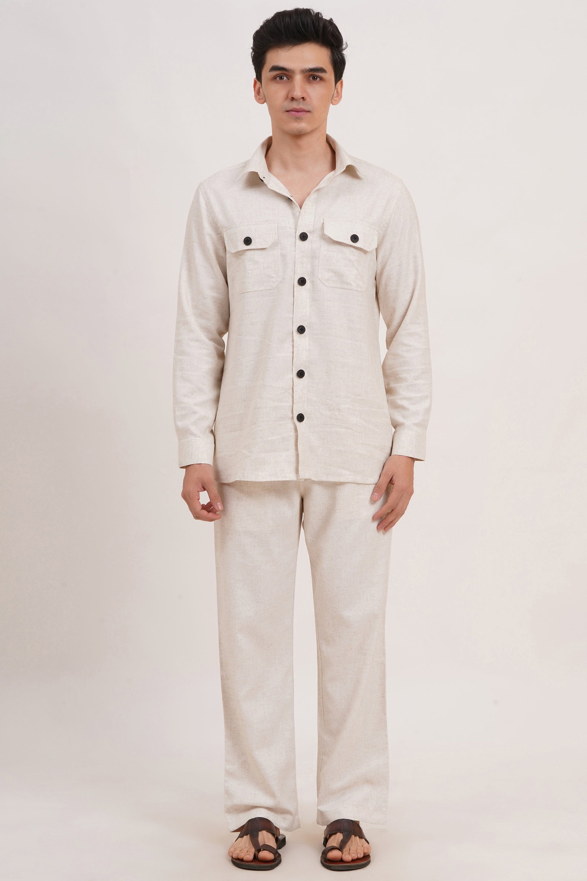 Men’s Warm Ivory Linen Blend Cord Set – Breathable & Stylish Two-Piece Outfit - Adam Spirit