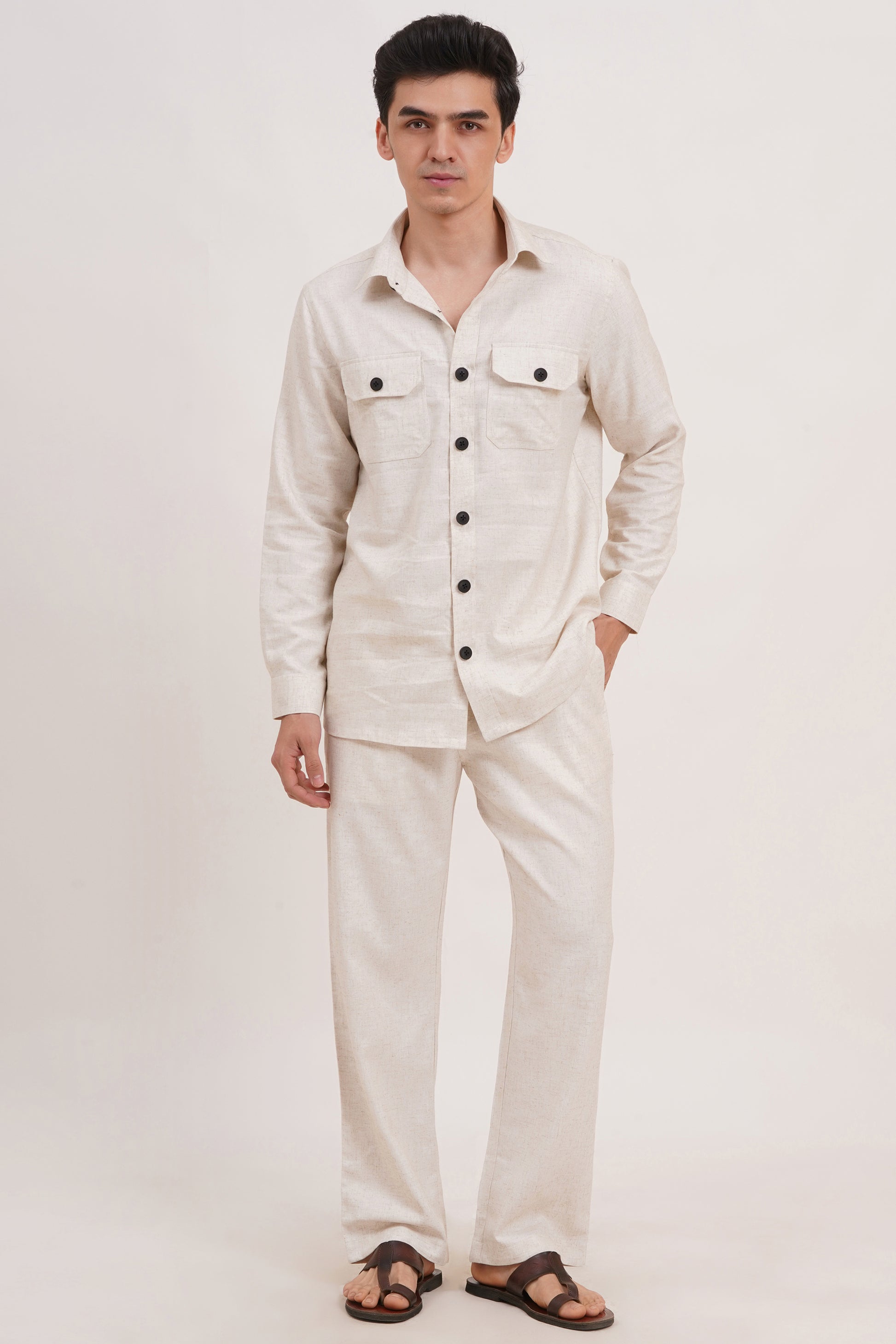 Men’s Warm Ivory Linen Blend Cord Set – Breathable & Stylish Two-Piece Outfit - Adam Spirit