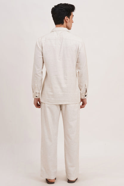 Men’s Warm Ivory Linen Blend Cord Set – Breathable & Stylish Two-Piece Outfit - Adam Spirit