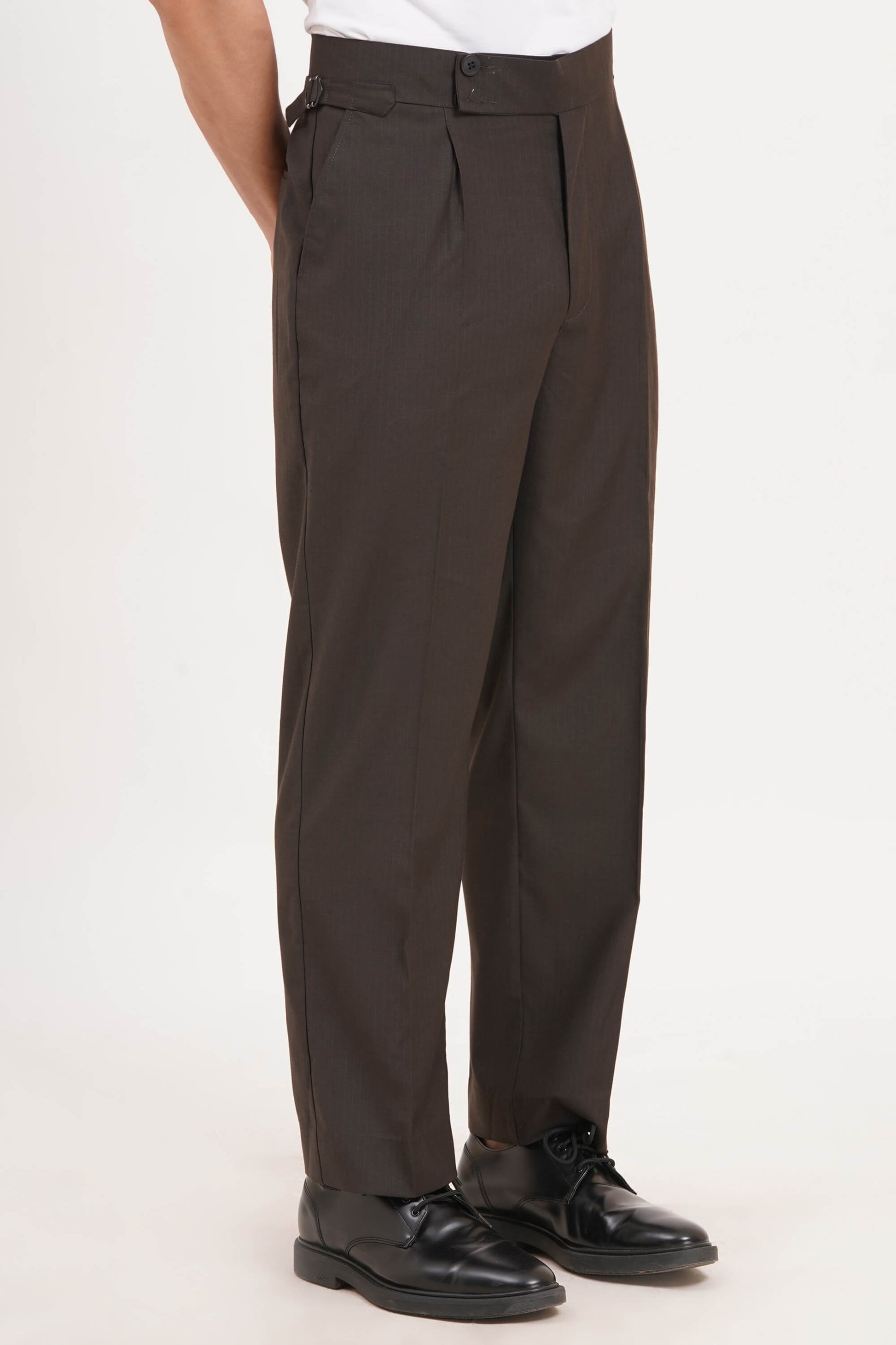 Espresso Brown Pants Double Button Gurkha Pant With Side Adjuster by Adam Spirit - Adam Spirit