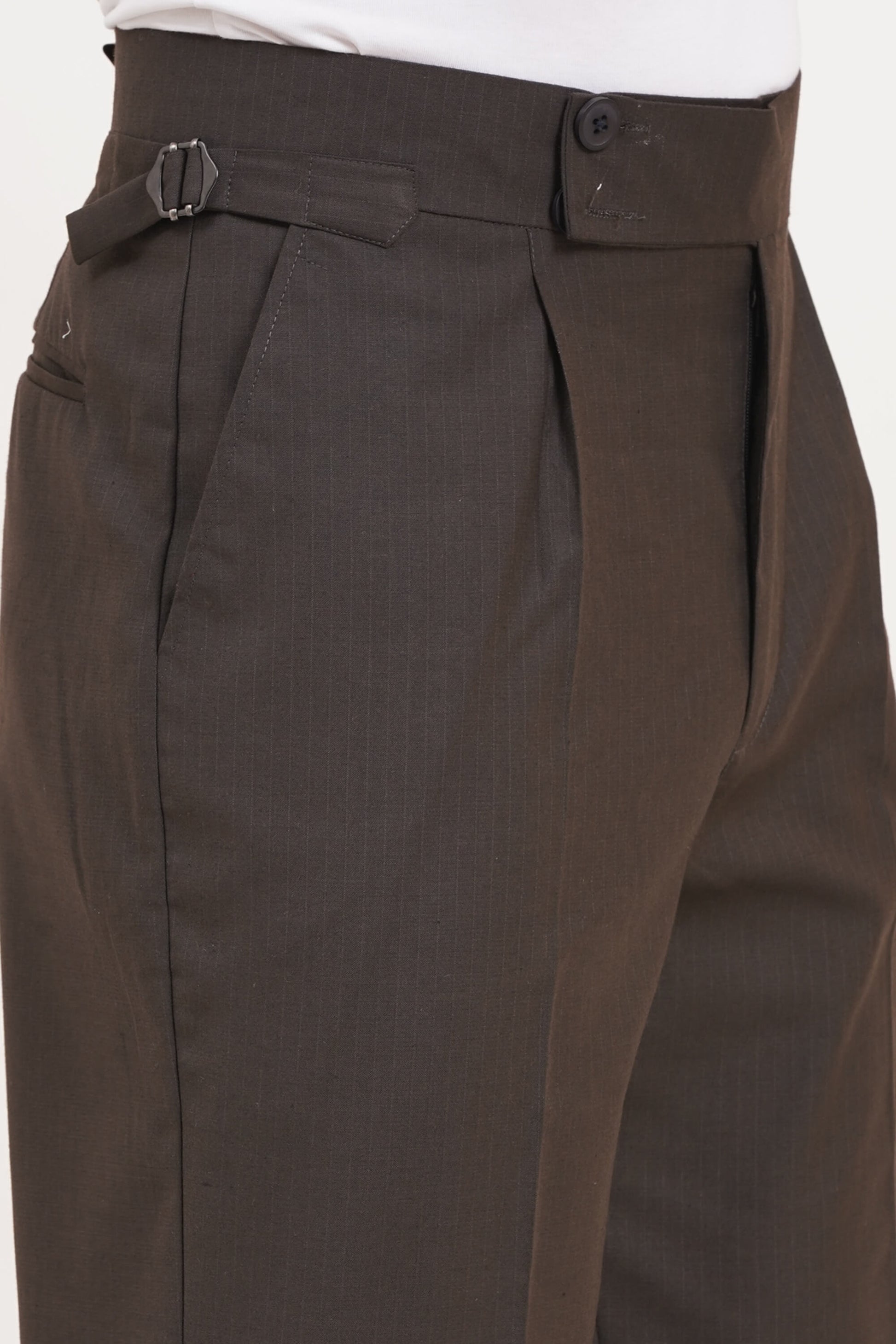 Espresso Brown Pants Double Button Gurkha Pant With Side Adjuster by Adam Spirit - Adam Spirit