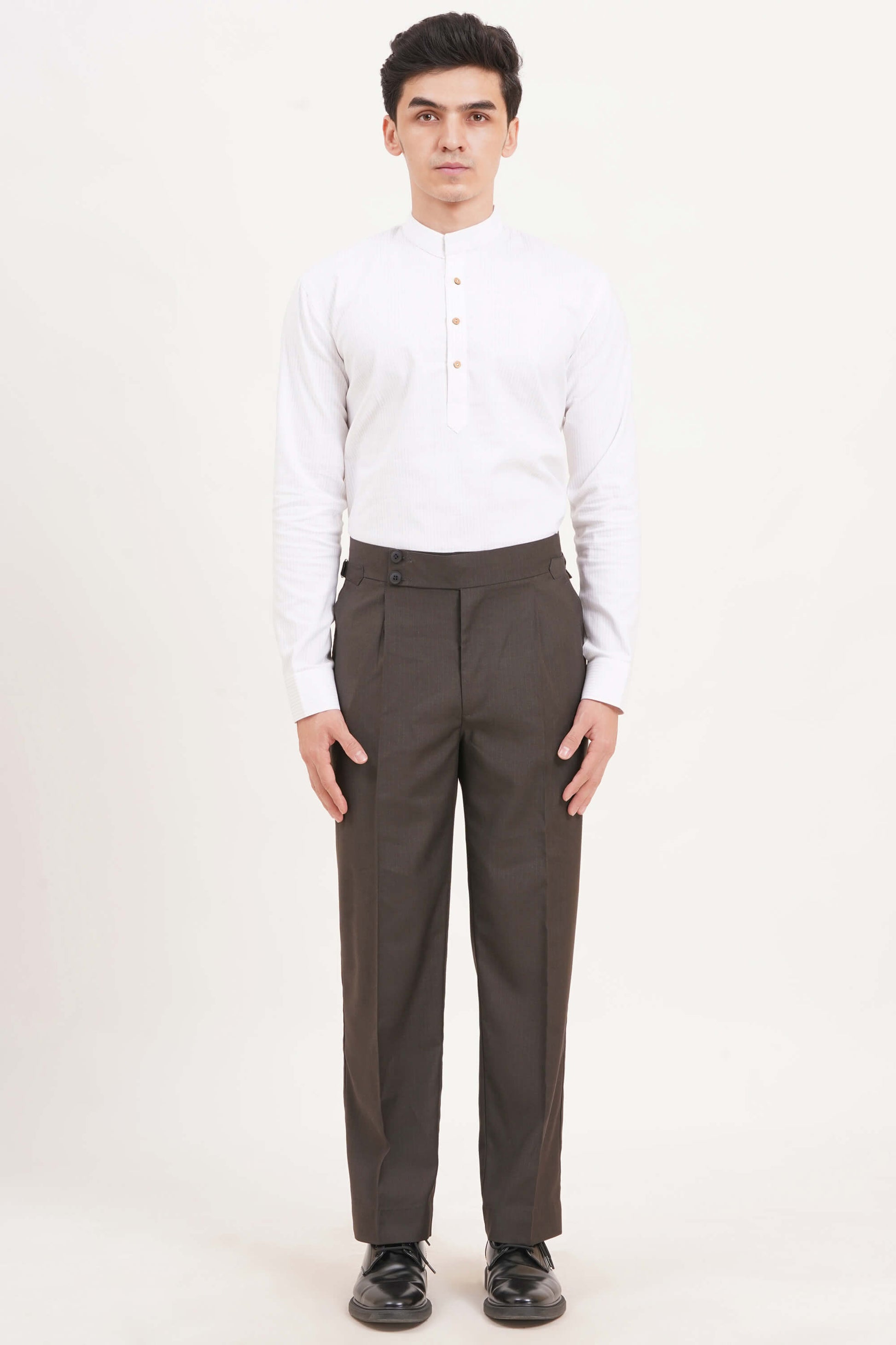 Espresso Brown Pants Double Button Gurkha Pant With Side Adjuster by Adam Spirit - Adam Spirit