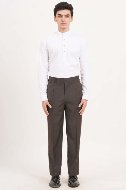 Espresso Brown Pants Double Button Gurkha Pant With Side Adjuster by Adam Spirit - Adam Spirit