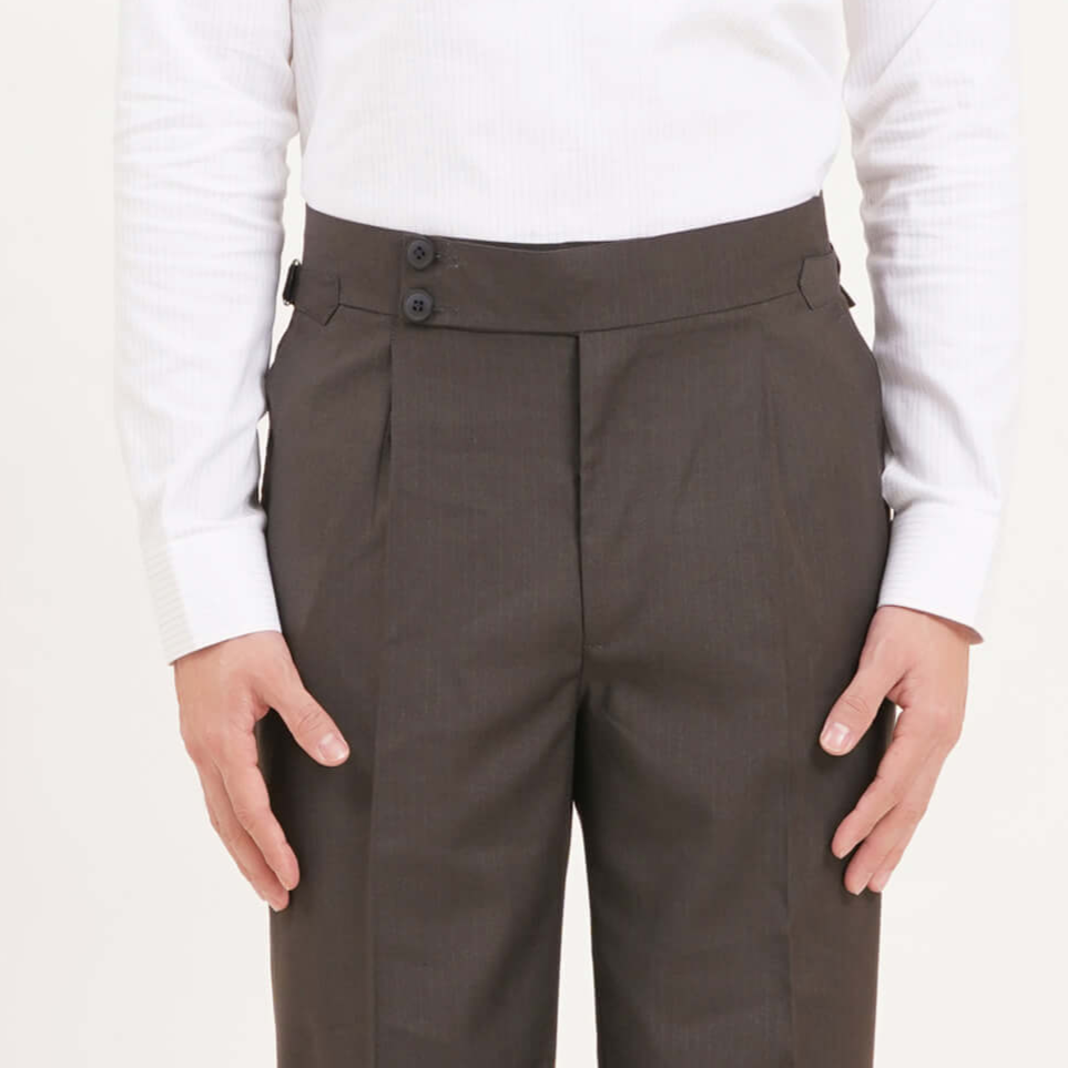 Espresso Brown Pants Double Button Gurkha Pant With Side Adjuster by Adam Spirit - Adam Spirit