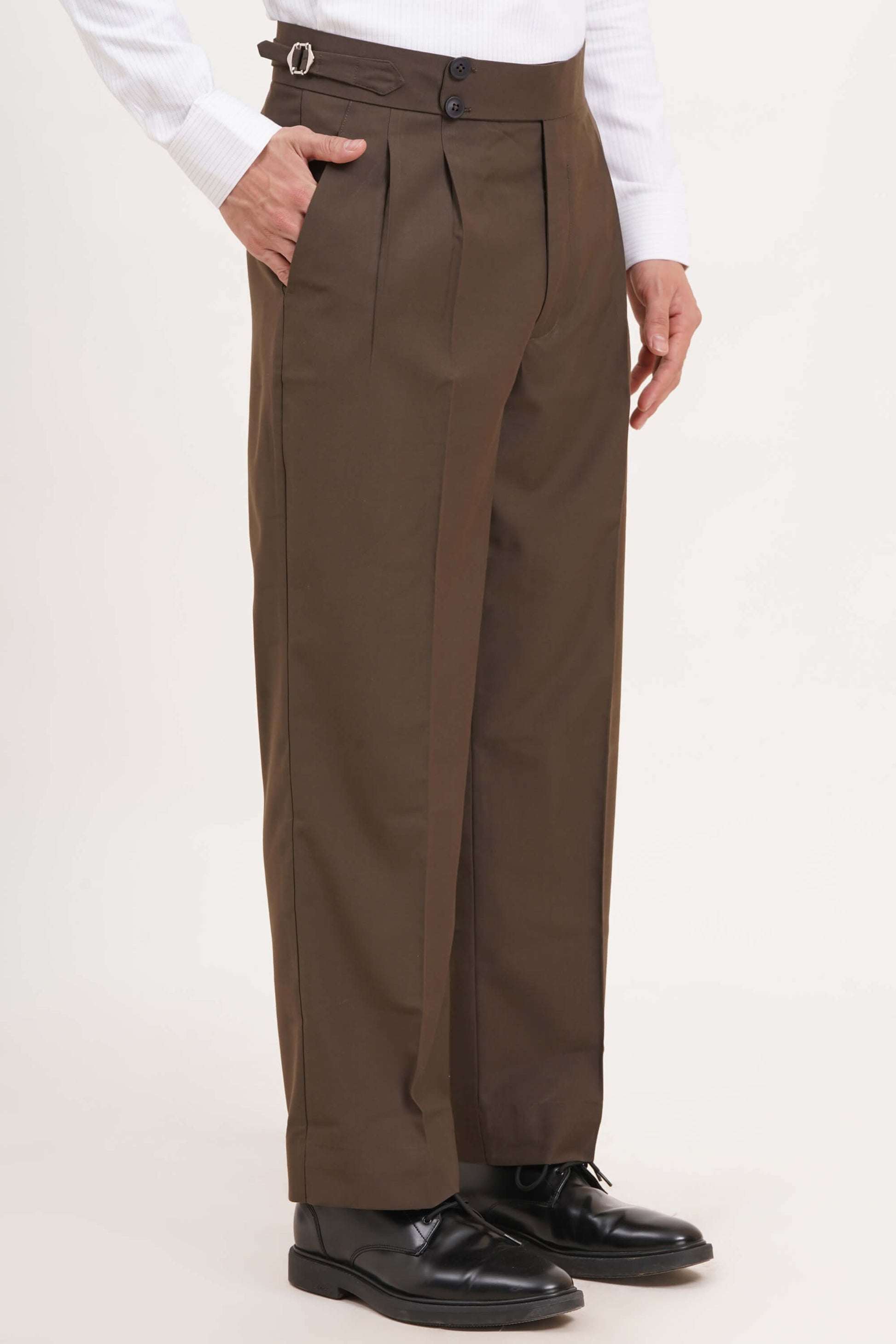 Tobacco Brown Pants Stripe Double Button Closure & Tailored Fit - Adam Spirit