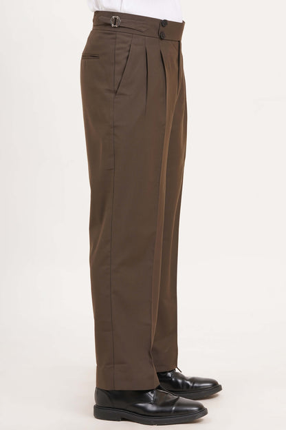 Tobacco Brown Pants Stripe Double Button Closure & Tailored Fit - Adam Spirit