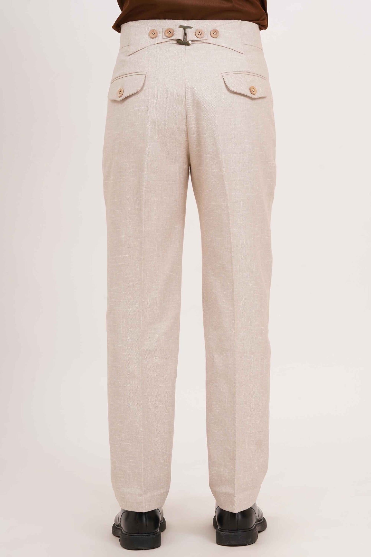 Blush Beige Double Button Gurkha Pant With Side Adjuster by Adam Spirit - Adam Spirit