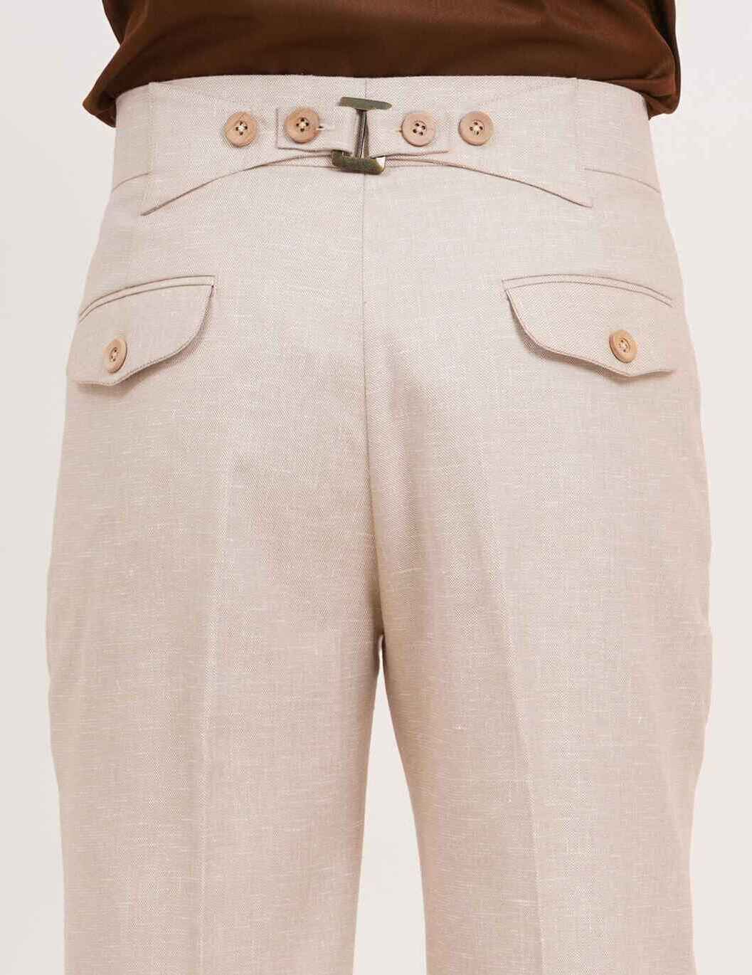 Blush Beige Double Button Gurkha Pant With Side Adjuster by Adam Spirit - Adam Spirit