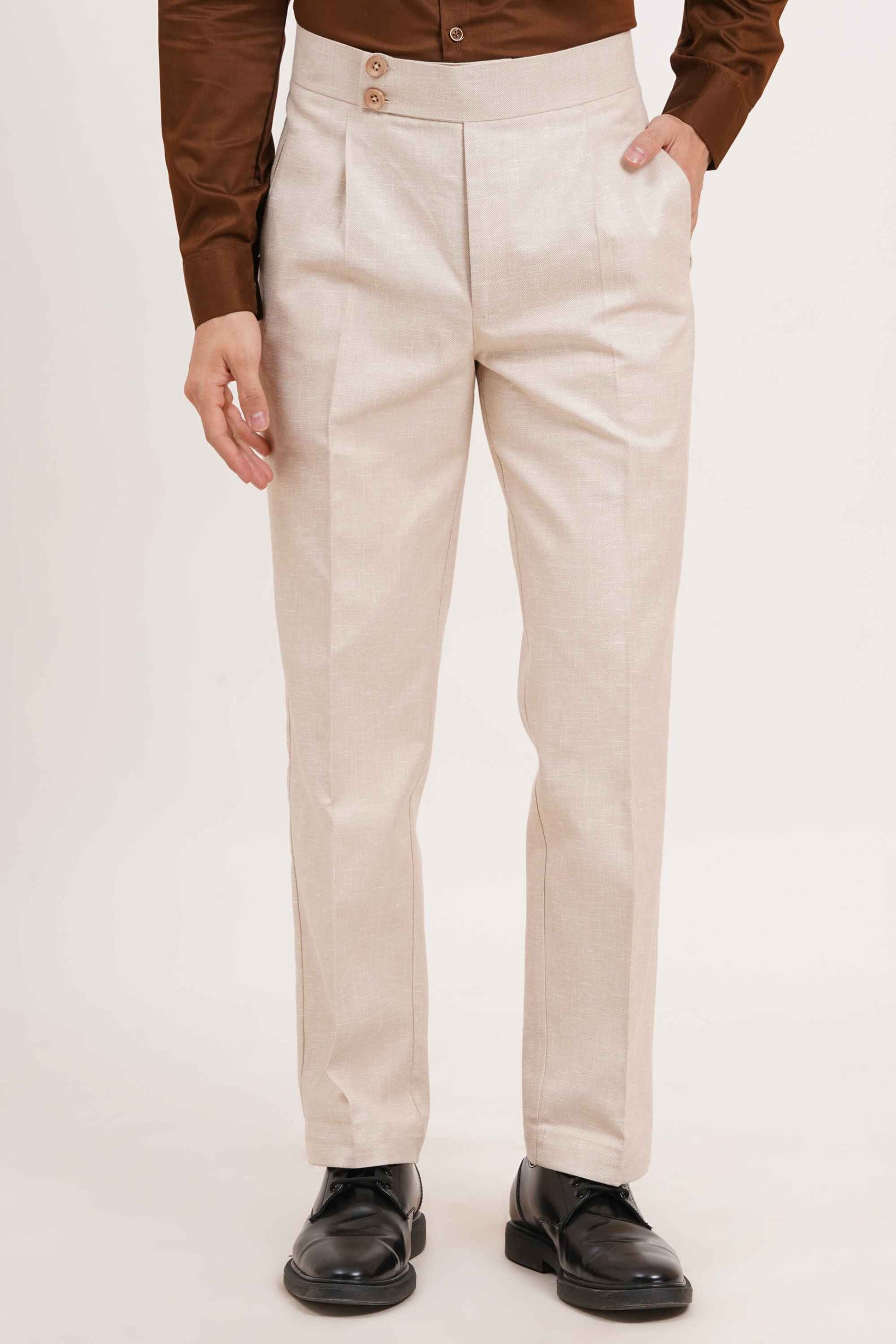 Blush Beige Double Button Gurkha Pant With Side Adjuster by Adam Spirit - Adam Spirit