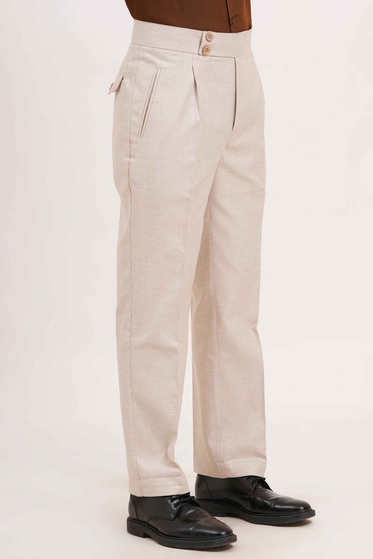 Blush Beige Double Button Gurkha Pant With Side Adjuster by Adam Spirit - Adam Spirit