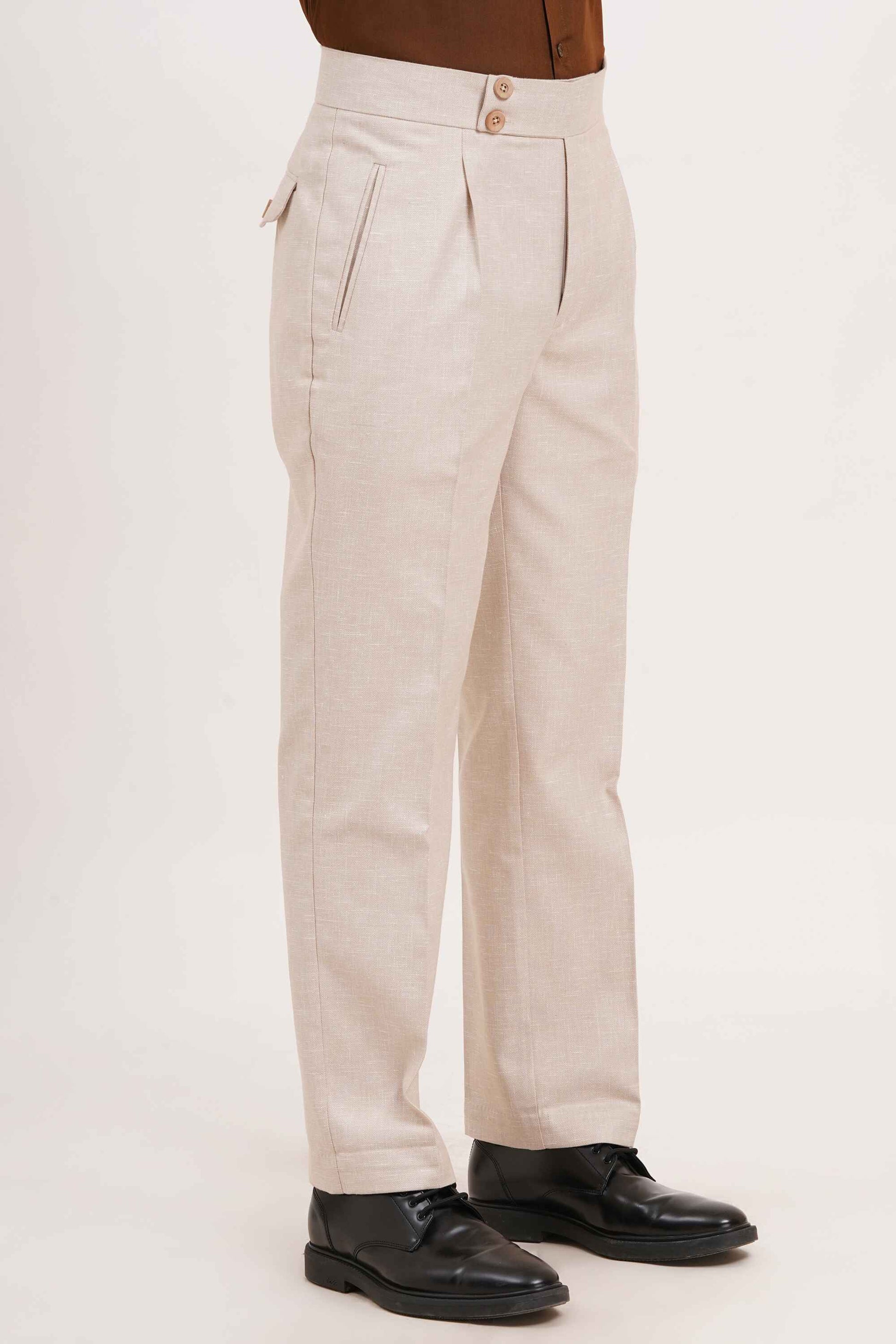 Blush Beige Double Button Gurkha Pant With Side Adjuster by Adam Spirit - Adam Spirit