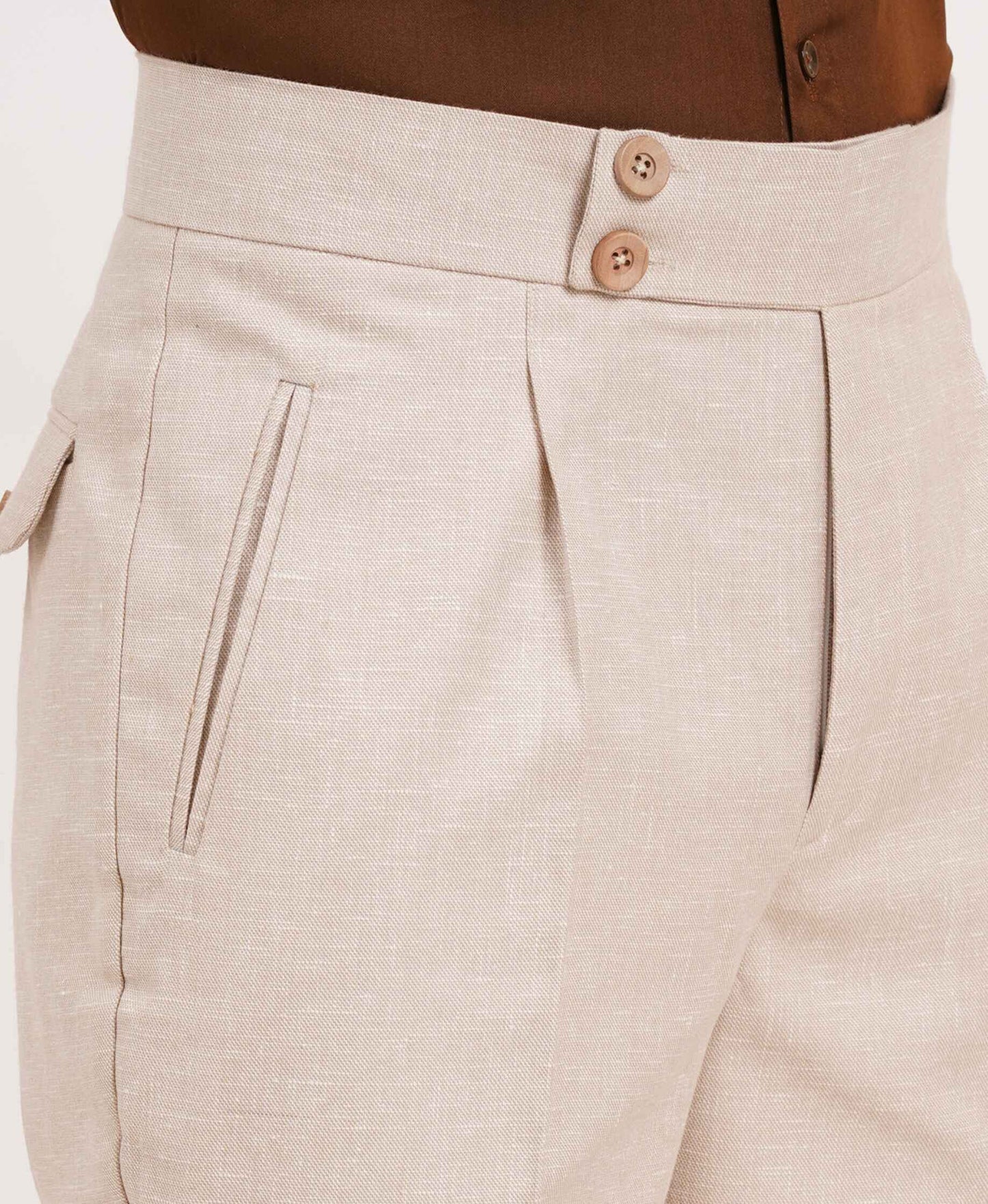 Blush Beige Double Button Gurkha Pant With Side Adjuster by Adam Spirit - Adam Spirit
