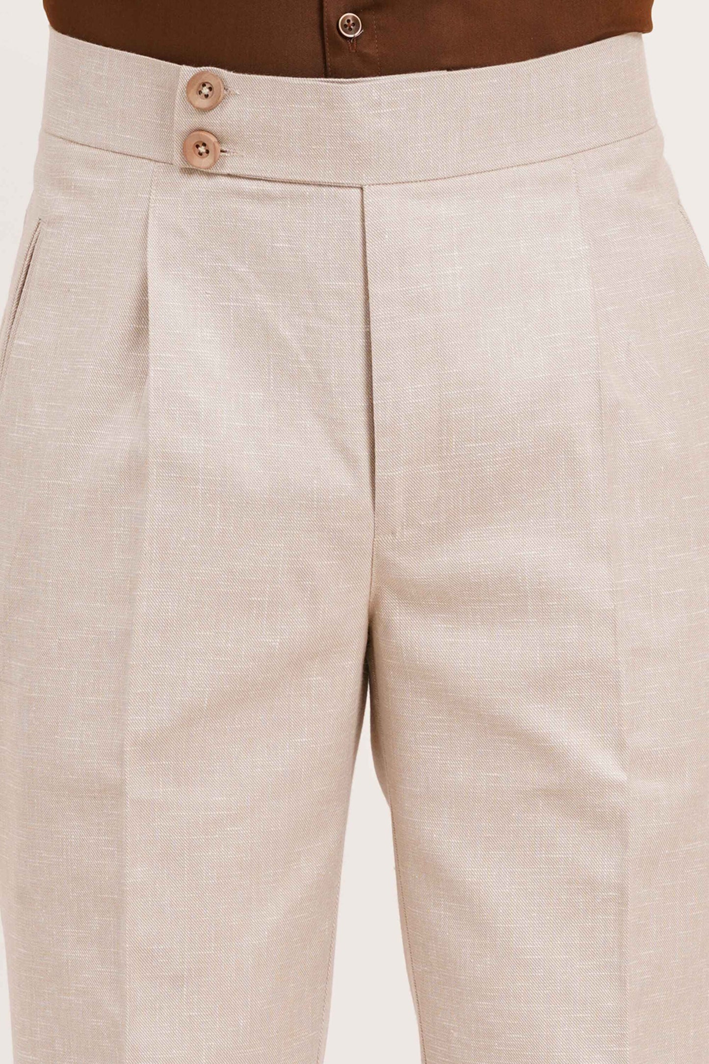 Blush Beige Double Button Gurkha Pant With Side Adjuster by Adam Spirit - Adam Spirit