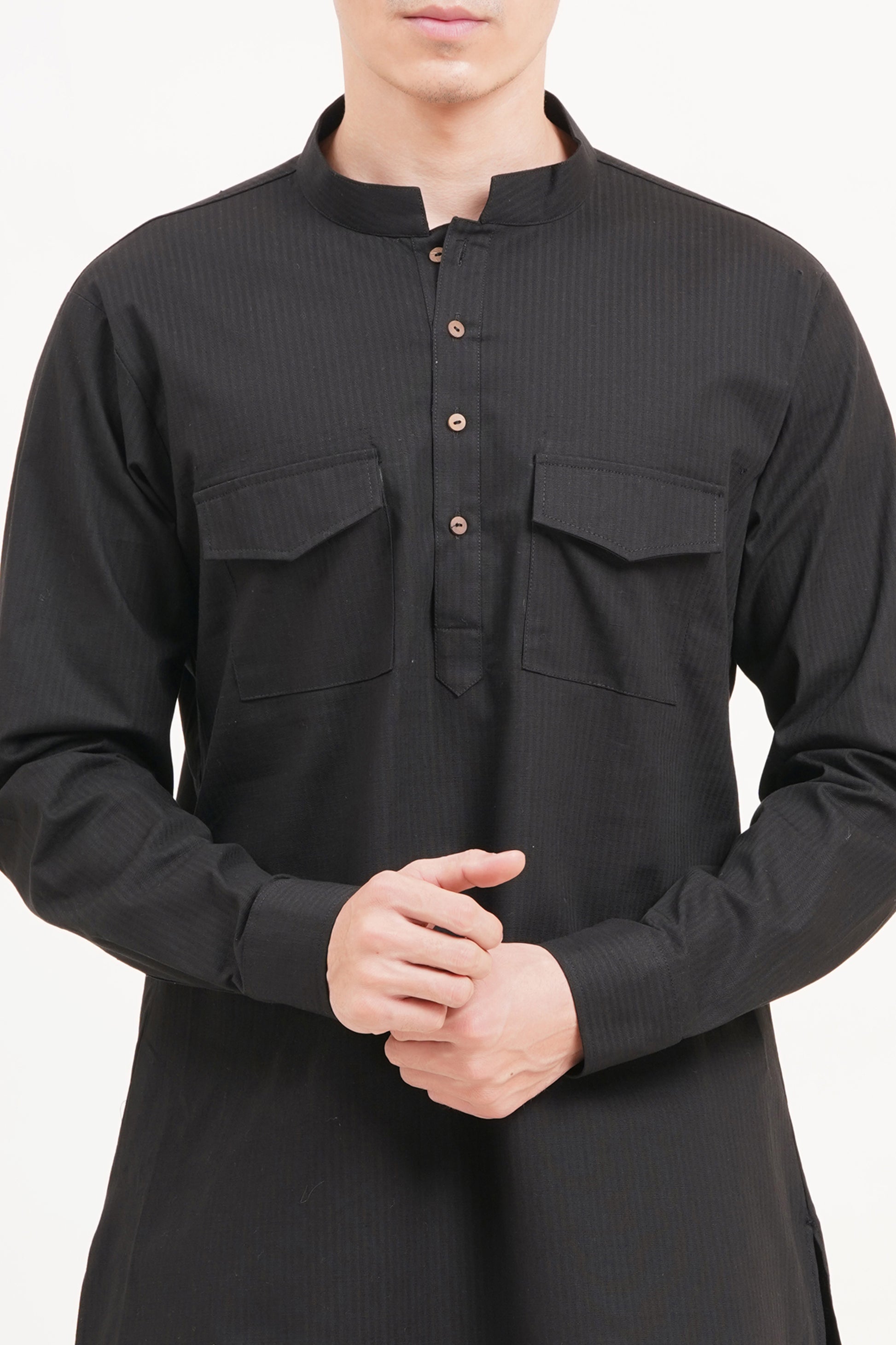 Men’s Black Kurta Set – Timeless Elegance in a Luxe Linen Blend - Adam Spirit