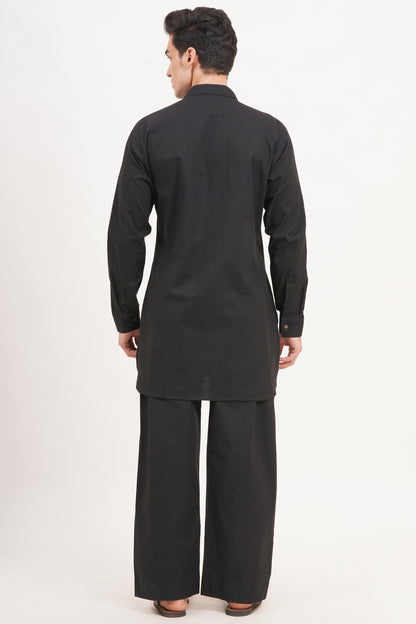 Men’s Black Kurta Set – Timeless Elegance in a Luxe Linen Blend - Adam Spirit