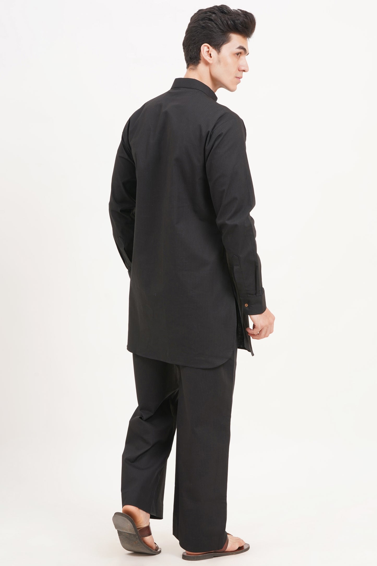 Men’s Black Kurta Set – Timeless Elegance in a Luxe Linen Blend - Adam Spirit