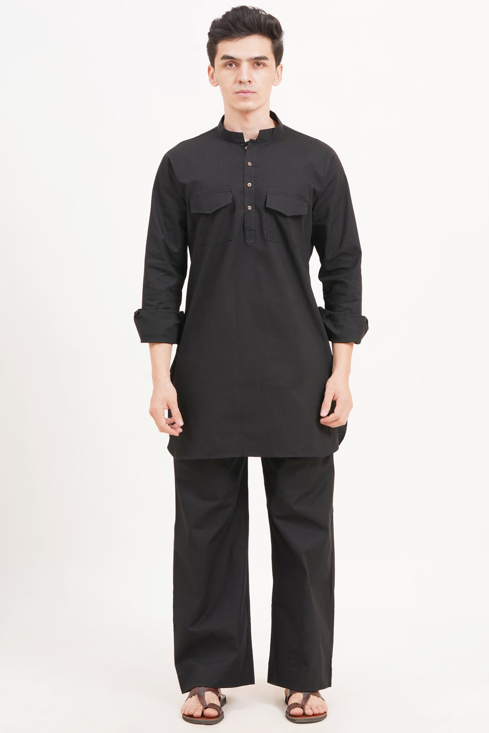 Men’s Black Kurta Set – Timeless Elegance in a Luxe Linen Blend - Adam Spirit