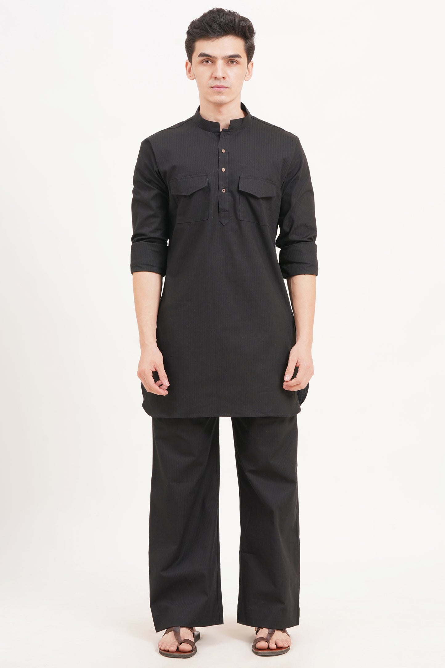 Men’s Black Kurta Set – Timeless Elegance in a Luxe Linen Blend - Adam Spirit
