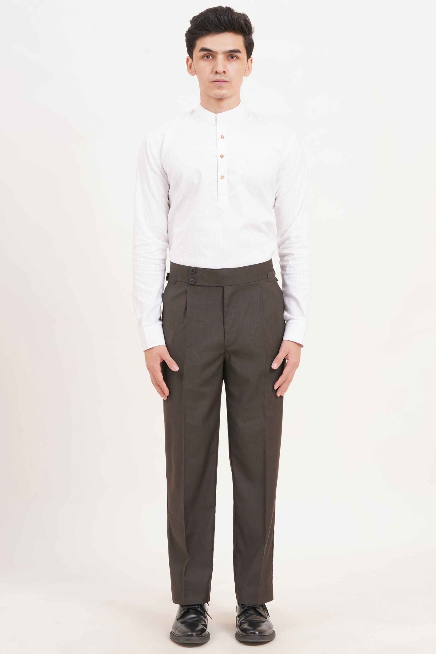 Dark Olive Green Gurkha Pants Double Botton with Side Adjusters Military-Inspired Elegance - Adam Spirit