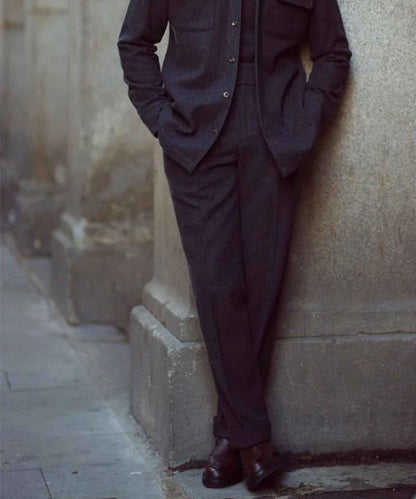 Gray Wool Pants – Double Hook Button & Tailored Fit (Premium) - Adam Spirit