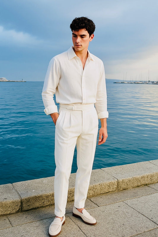 Greek White Linen Gurkha Pants Tailored Fit - Adam Spirit