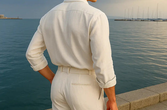 Greek White Linen Gurkha Pants Tailored Fit - Adam Spirit